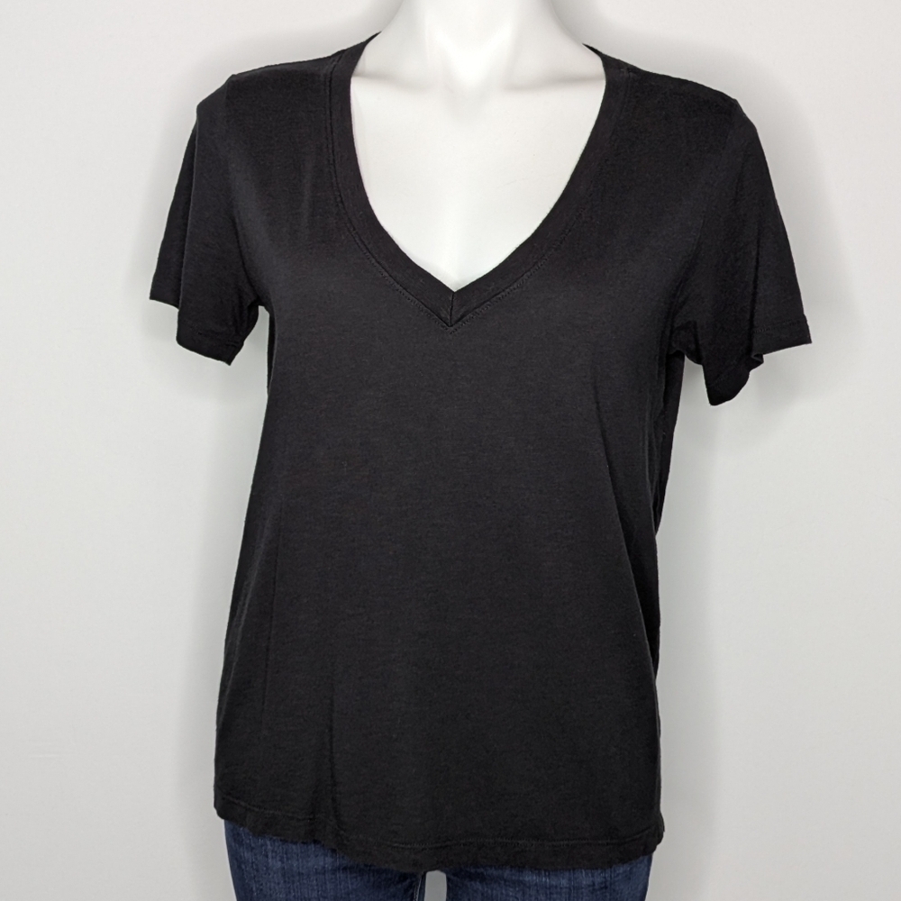 Marine Layer Black Supima Cotton Blend Short Sleeve V Neck Tshirt S
